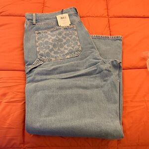 Coach Men's Light Blue Relaxed Fit Jeans with Signature Pocket